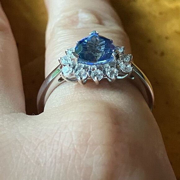 Genuine Blue Mystic Topaz Sterling Silver Halo Ring Size 10 - Picture 2 of 8